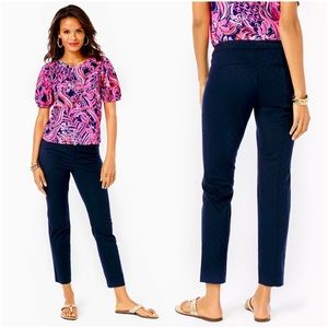 Lilly Pulitzer Kelly Textured Ankle Length Slim Pant Midnight Navy